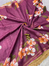 Floral Printed Linen Saree for Women | Elegant Lightweight Designer Saree