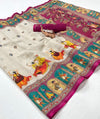 Printed Linen Saree for Women | Kalamkari & Ethnic Art Print Linen Saree with Designer Border