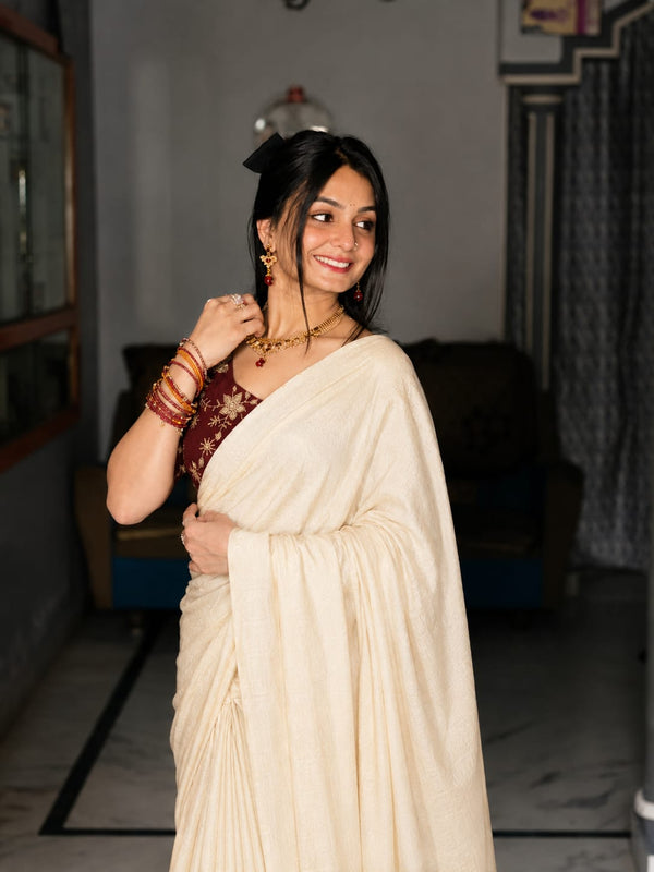 Rangoli Crush Saree for Women | Elegant Solid Saree with Designer Printed Blouse