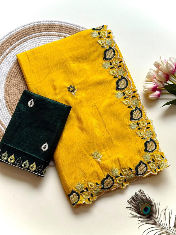 Chinnon Saree for Women | Elegant Embroidered Saree with Designer Floral Lace Border