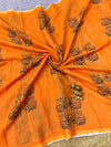 Printed Linen Saree for Women | Traditional Bird Motif Linen Saree with Contrast Blouse | Festive & Ethnic Wear