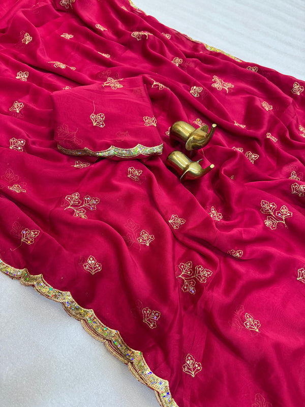 Rangoli Silk Saree for Women | All Over Embroidery Work with Sequin Border