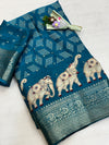 Chinnon Silk Printed Saree for Women | Elephant Print with Designer Zari Border