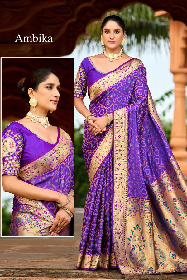 Banarasi Patola Saree for Women with Designer Peacock Handwork Blouse | Traditional Festive & Wedding Wear Saree