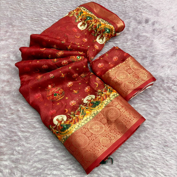 Dola Silk Saree for Karwa Chauth | Traditional Festive Saree with Designer Border & Ethnic Print