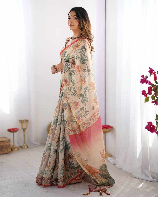 Premium Exclusive Flower Design Cotton Saree for Women