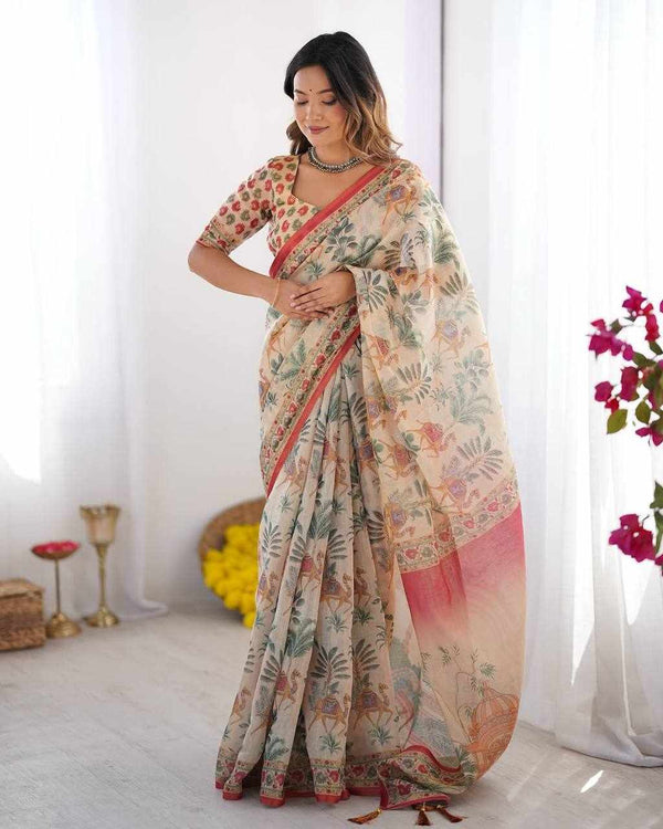 Premium Exclusive Flower Design Cotton Saree for Women