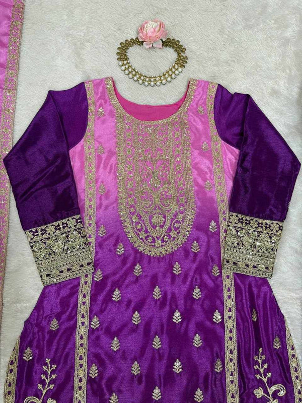 Meher Violet Embroidered Suit