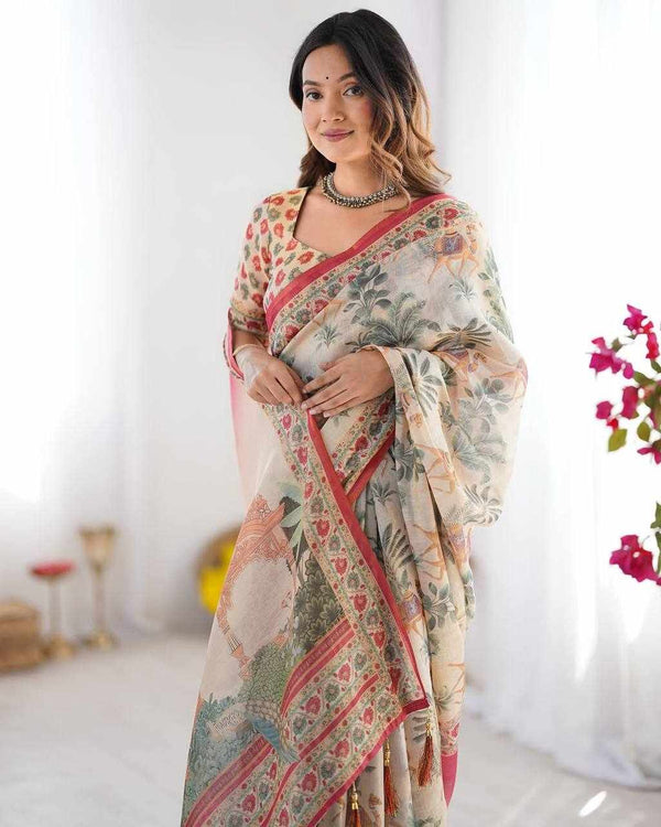 Premium Exclusive Flower Design Cotton Saree for Women