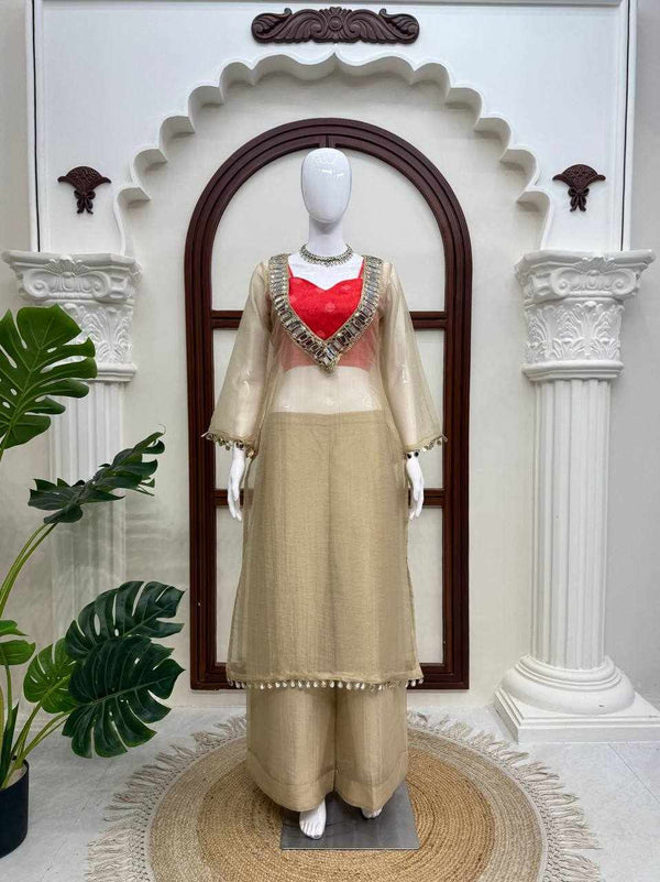 Premium Beige Silk Suit for Women | Designer Ethnic Wear
