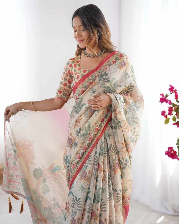 Premium Exclusive Flower Design Cotton Saree for Women