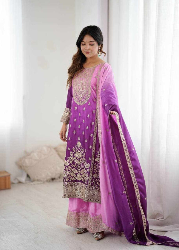 Meher Violet Embroidered Suit