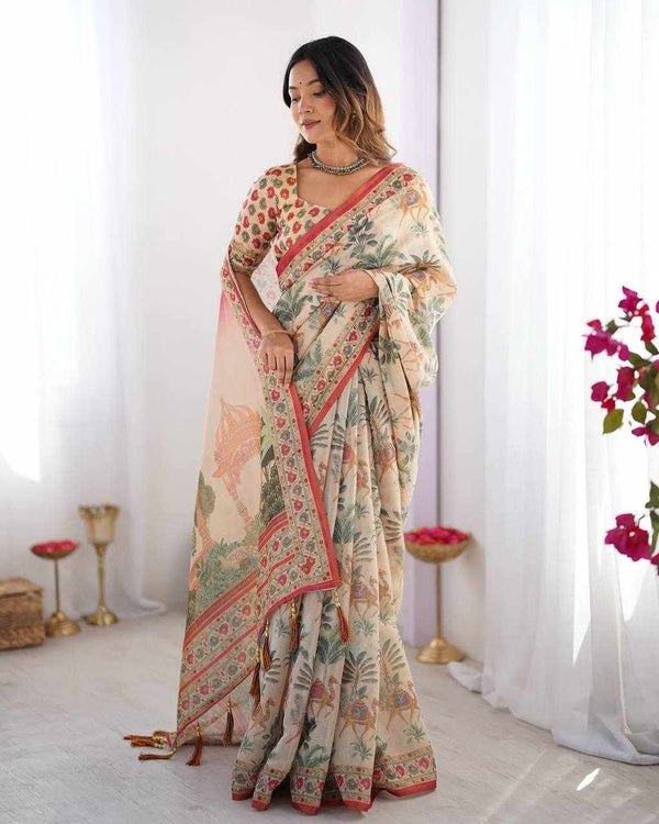 Premium Exclusive Flower Design Cotton Saree for Women