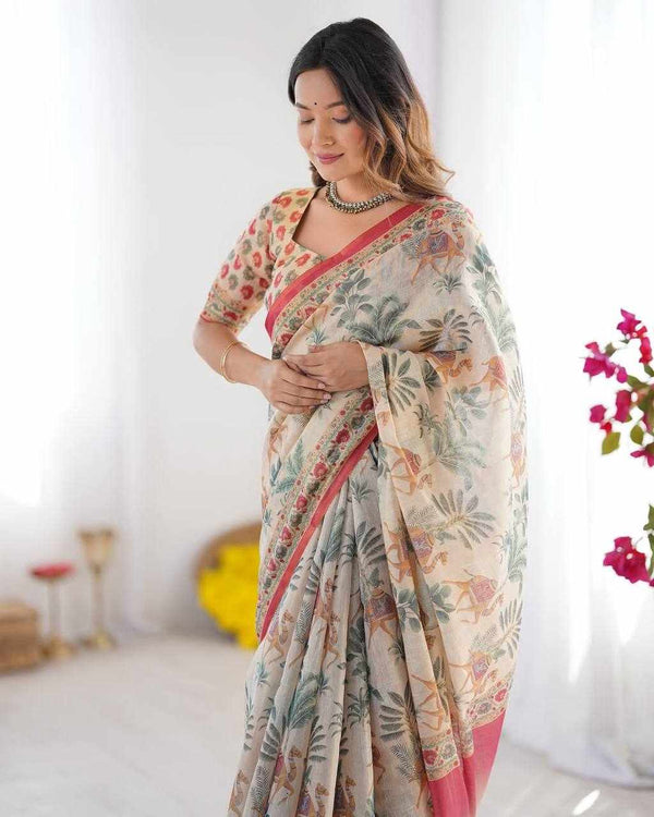 Premium Exclusive Flower Design Cotton Saree for Women