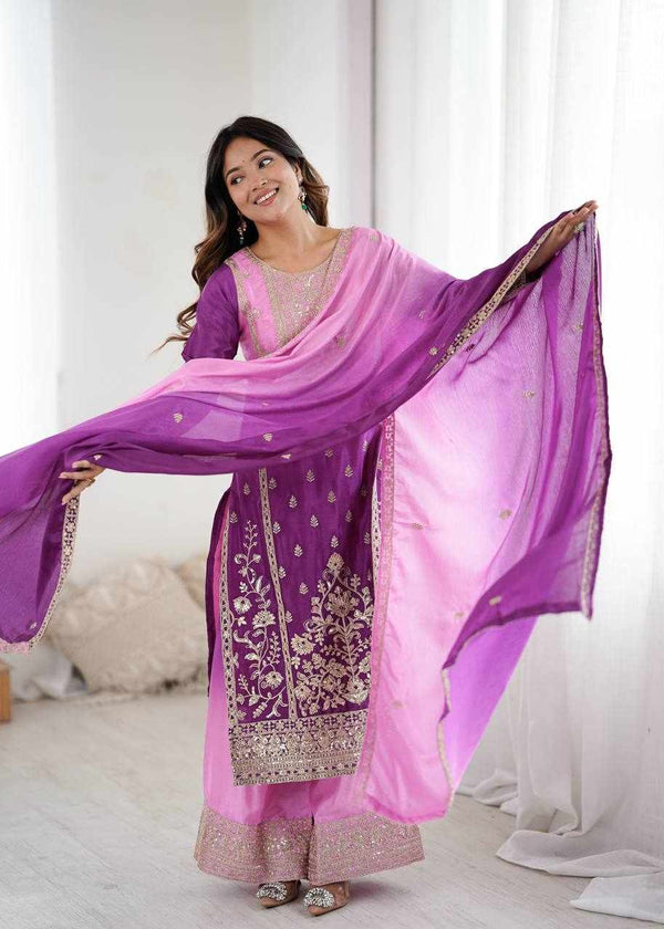 Meher Violet Embroidered Suit