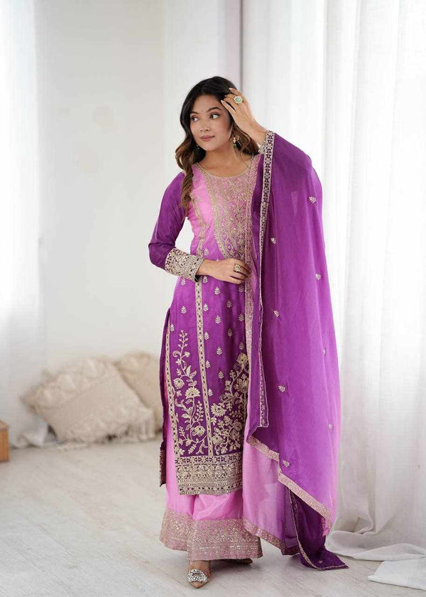Meher Violet Embroidered Suit
