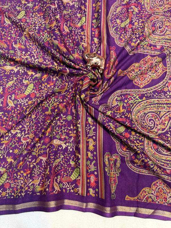 Tussar Silk Printed Saree with Peacock & Floral Motifs | Designer Ethnic Saree for Women