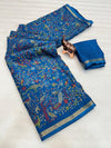 Tussar Silk Printed Saree with Peacock & Floral Motifs | Designer Ethnic Saree for Women