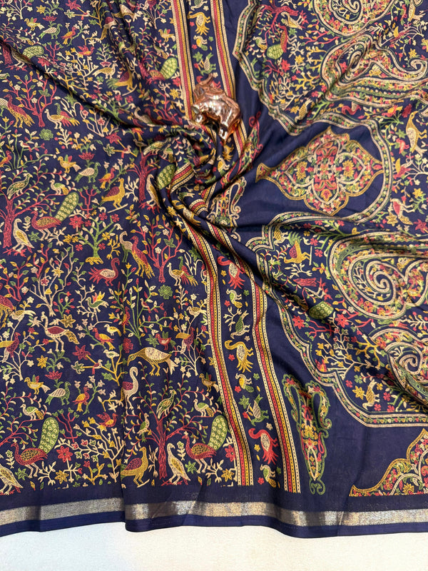 Tussar Silk Printed Saree with Peacock & Floral Motifs | Designer Ethnic Saree for Women