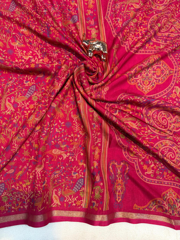 Tussar Silk Printed Saree with Peacock & Floral Motifs | Designer Ethnic Saree for Women