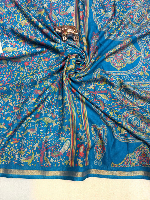 Tussar Silk Printed Saree with Peacock & Floral Motifs | Designer Ethnic Saree for Women