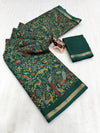 Tussar Silk Printed Saree with Peacock & Floral Motifs | Designer Ethnic Saree for Women