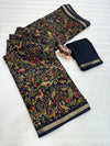 Tussar Silk Printed Saree with Peacock & Floral Motifs | Designer Ethnic Saree for Women