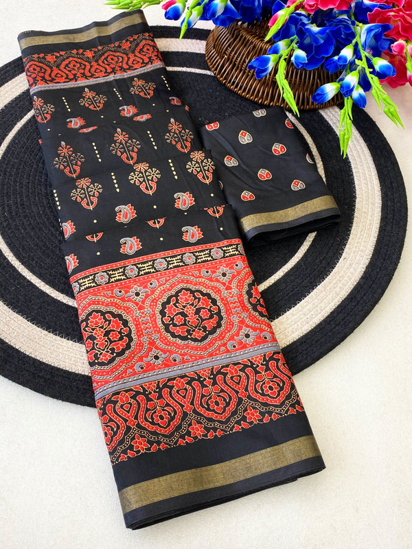 Mul Cotton Printed Saree for Women | Elegant Traditional Floral & Paisley Print Saree