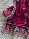 Vichitra Silk Embroidered Saree for Women | Designer Silk Saree with Embroidery Border