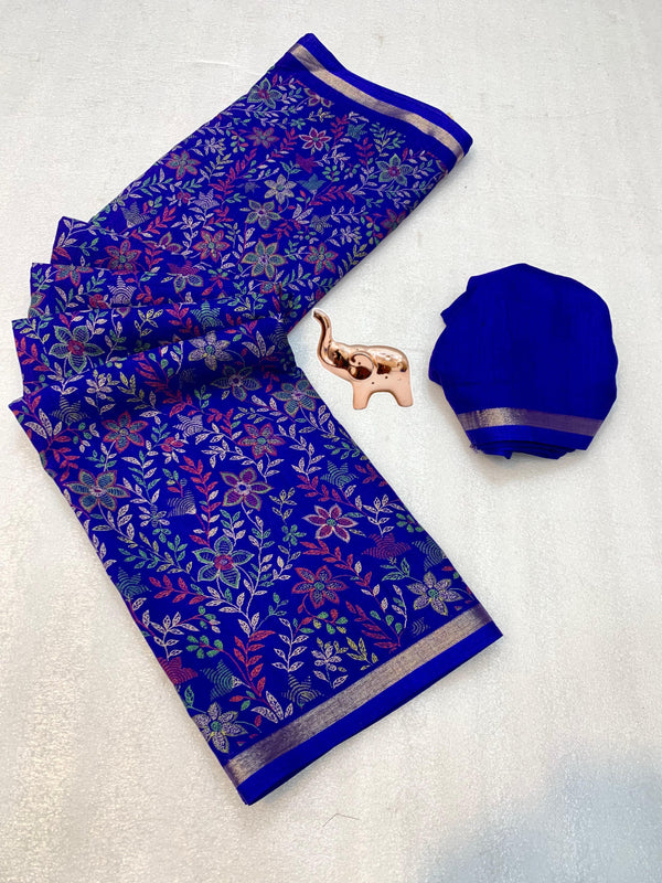 Tussar Silk Floral Printed Saree for Women | Multicolor Floral Silk Saree