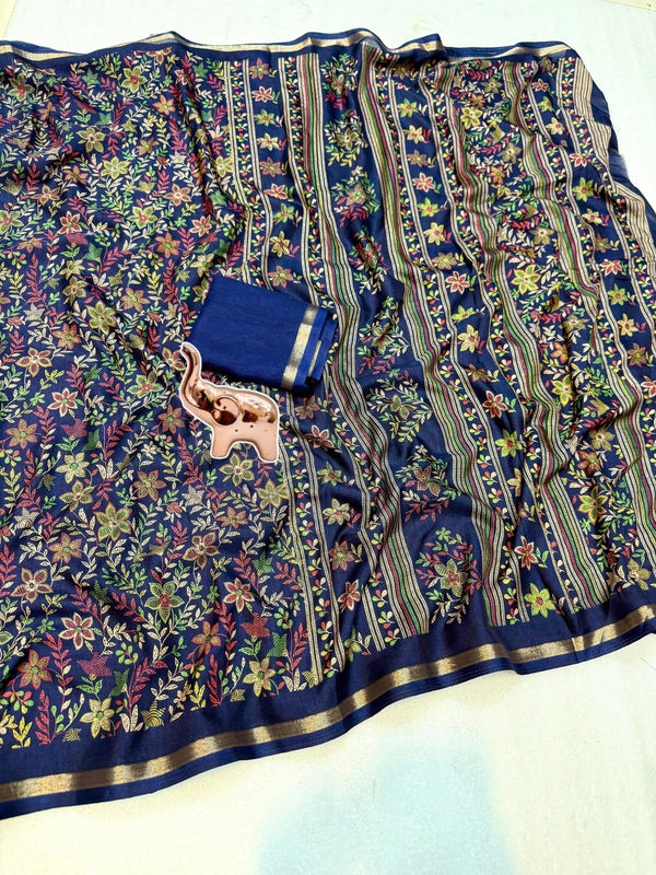 Tussar Silk Floral Printed Saree for Women | Multicolor Floral Silk Saree