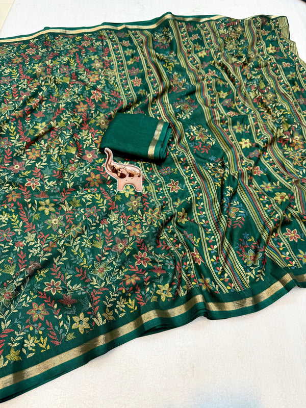 Tussar Silk Floral Printed Saree for Women | Multicolor Floral Silk Saree