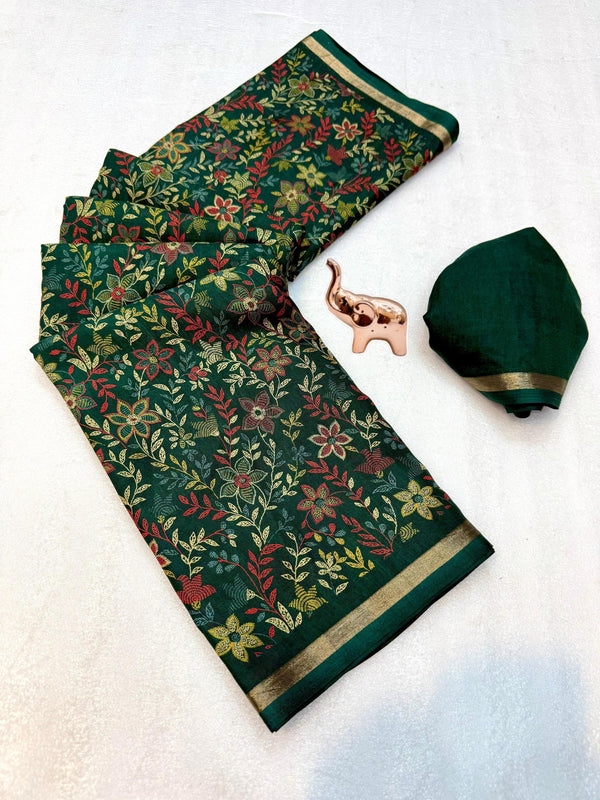 Tussar Silk Floral Printed Saree for Women | Multicolor Floral Silk Saree