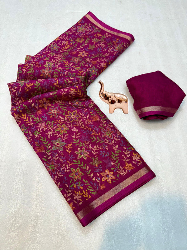 Tussar Silk Floral Printed Saree for Women | Multicolor Floral Silk Saree