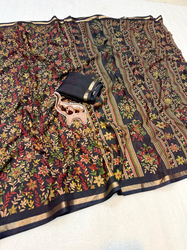Tussar Silk Floral Printed Saree for Women | Multicolor Floral Silk Saree