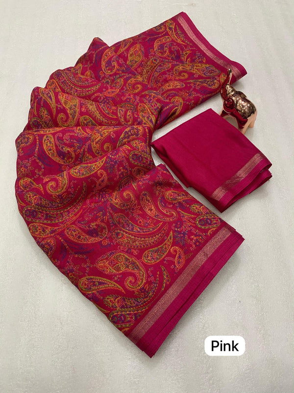 Tussar Silk Paisley Printed Saree for Women | Multicolor Printed Silk Saree