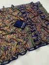 Tussar Silk Paisley Printed Saree for Women | Multicolor Printed Silk Saree