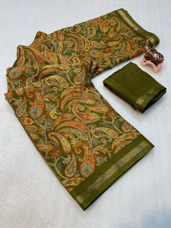 Tussar Silk Paisley Printed Saree for Women | Multicolor Printed Silk Saree