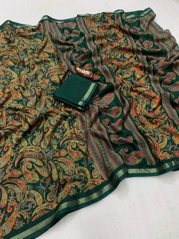 Tussar Silk Paisley Printed Saree for Women | Multicolor Printed Silk Saree