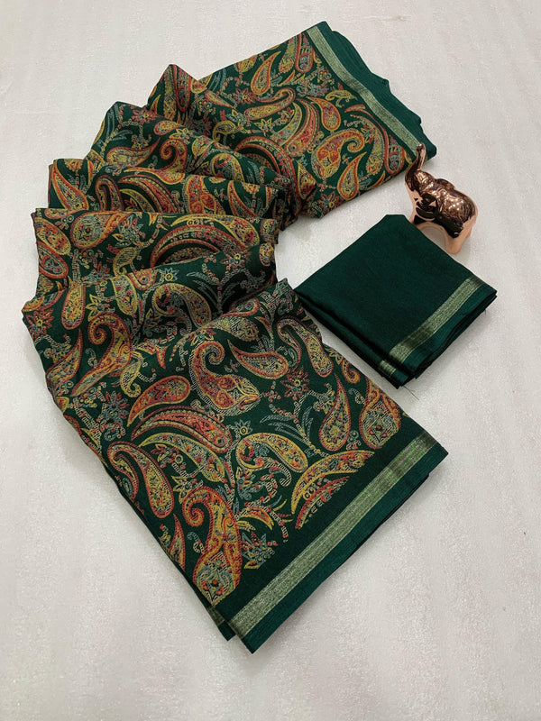 Tussar Silk Paisley Printed Saree for Women | Multicolor Printed Silk Saree