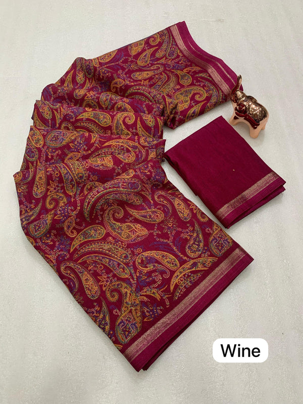 Tussar Silk Paisley Printed Saree for Women | Multicolor Printed Silk Saree