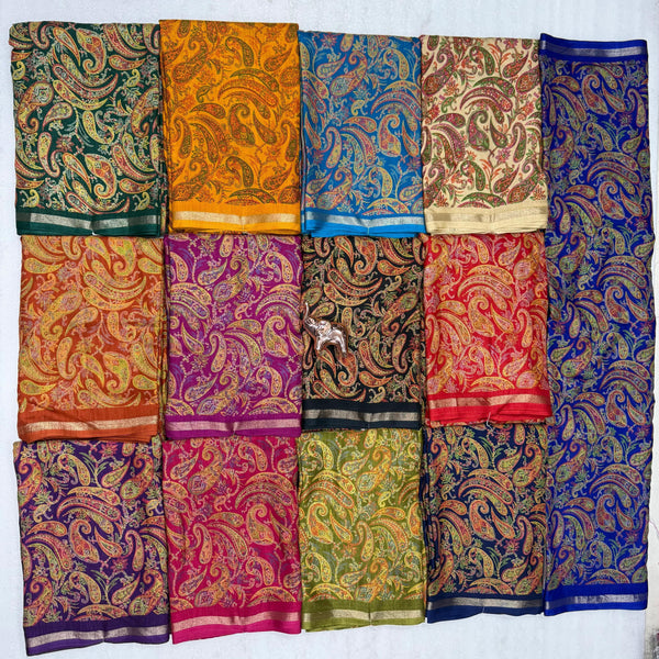 Tussar Silk Paisley Printed Saree for Women | Multicolor Printed Silk Saree