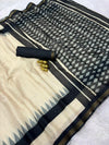 Black Grey Mul Cotton Printed Saree for Women | Geometric Print Cotton Saree