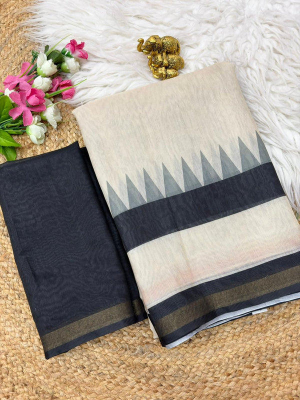 Black Grey Mul Cotton Printed Saree for Women | Geometric Print Cotton Saree