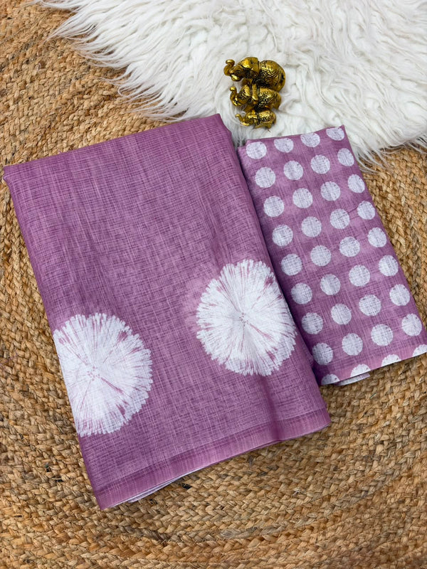 Linen Floral Printed Saree for Women | Mauve Pink Lightweight Linen Saree