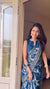 Linen Printed Saree for Women | Blue Abstract Floral Print Saree
