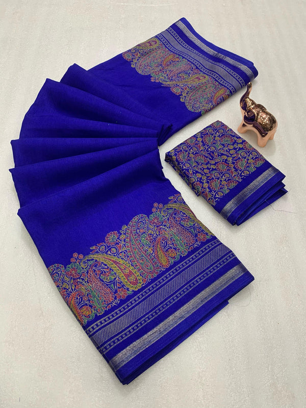 Tussar Silk Paisley Border Printed Saree for Women | Elegant Printed Silk Saree