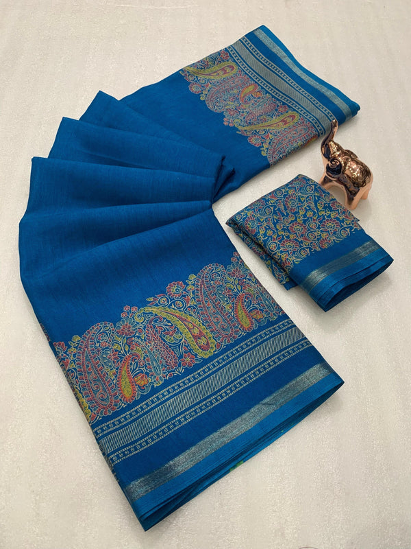 Tussar Silk Paisley Border Printed Saree for Women | Elegant Printed Silk Saree