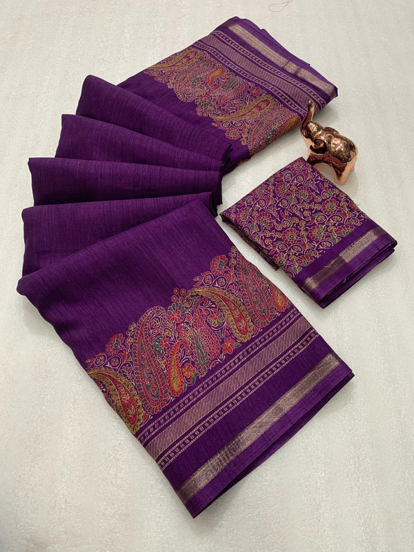 Tussar Silk Paisley Border Printed Saree for Women | Elegant Printed Silk Saree
