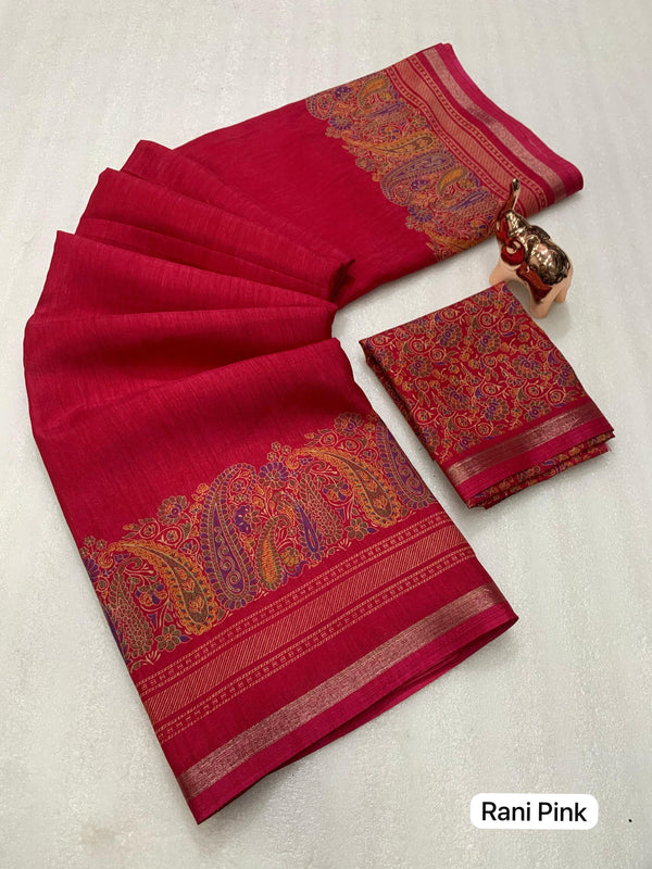 Tussar Silk Paisley Border Printed Saree for Women | Elegant Printed Silk Saree